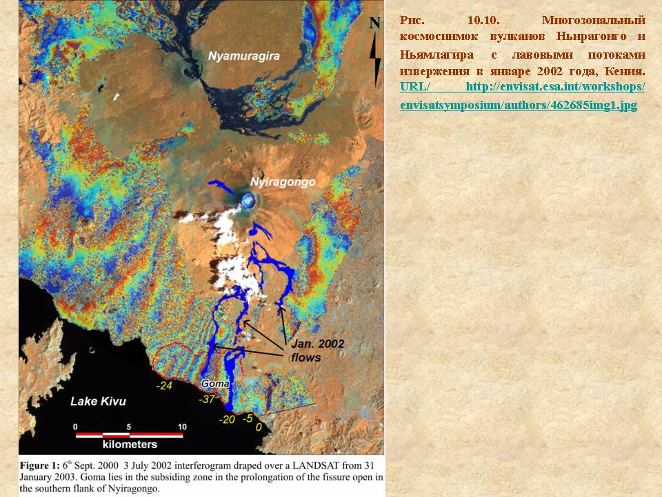 Многозональный космоснимок вулканов Ньирагонго и Ньямлагира.