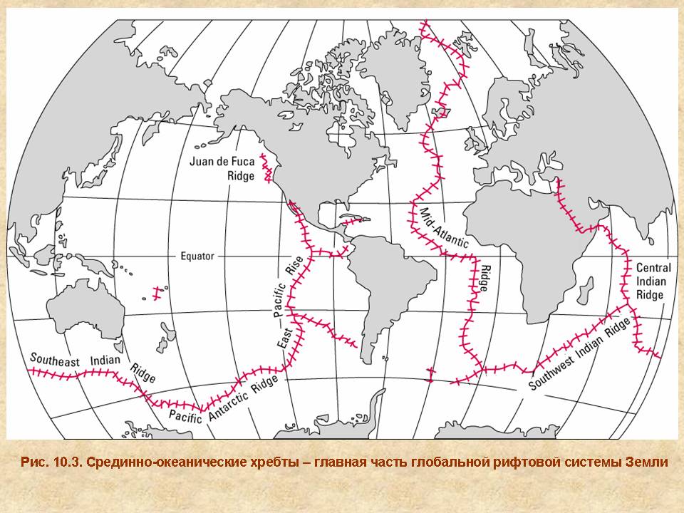 Срединно-океанические хребты – главная часть глобальной рифтовой системы Земли. 