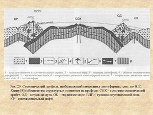 Схематический профиль кинематики литосферных плит по Хаину